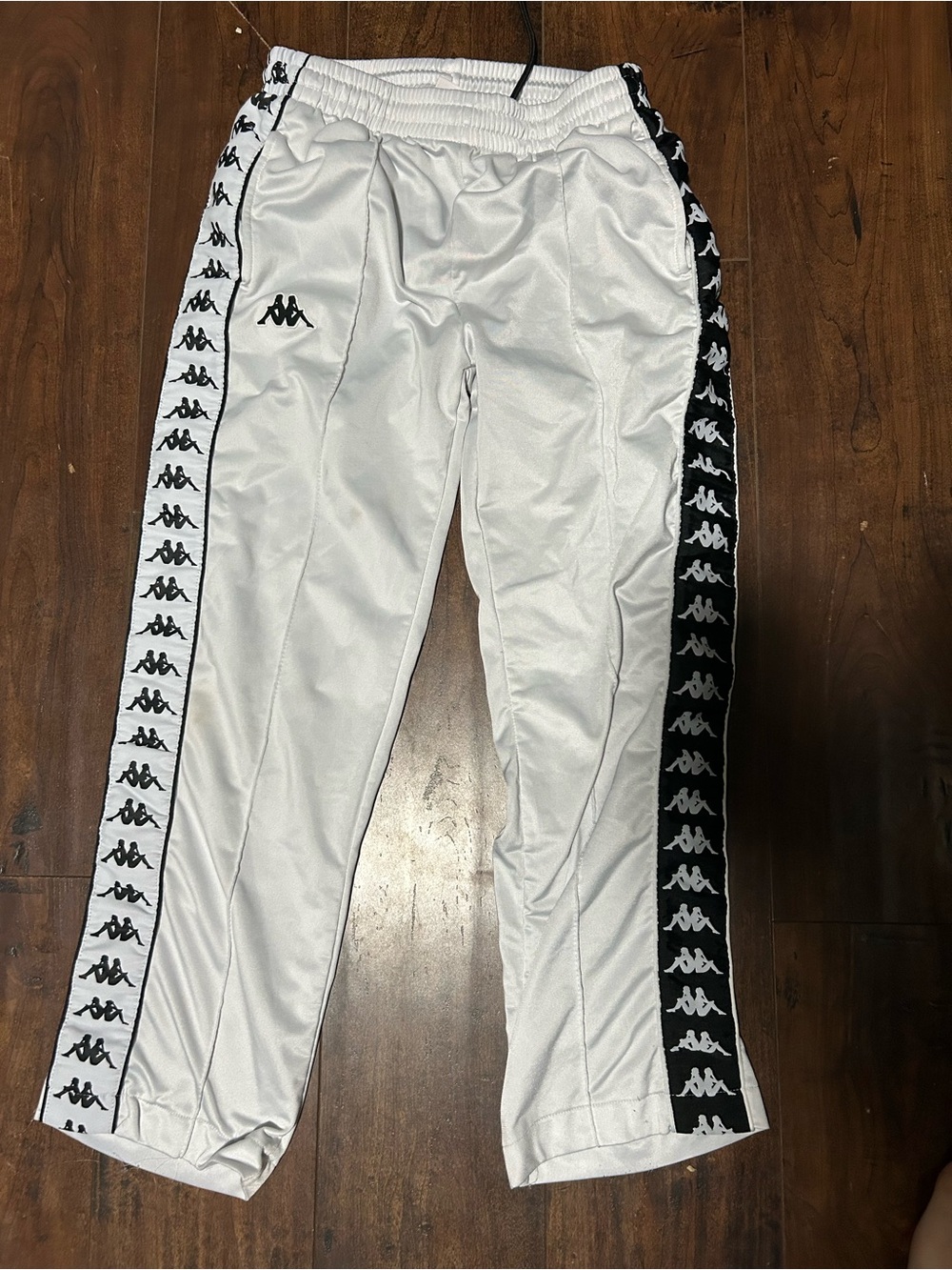 Kappa White Sweatpants with Black Logo Tape - Kids